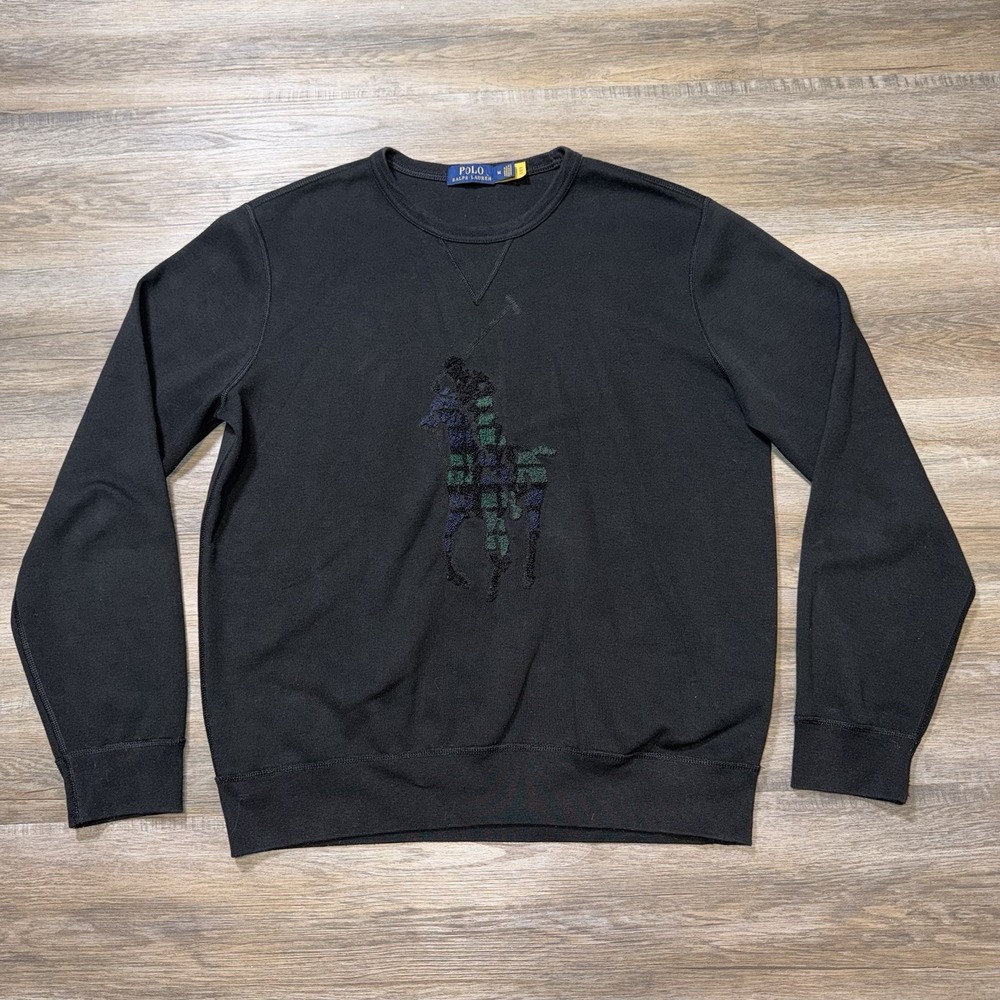 Polo Ralph Lauren Sweatshirt Mens M Black Chenille-Embroidered Big Pony Logo